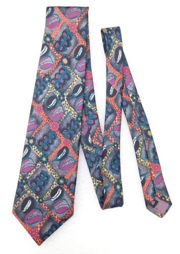 Smooth silk tie Fruit and leaves Check pattern Multi coloured